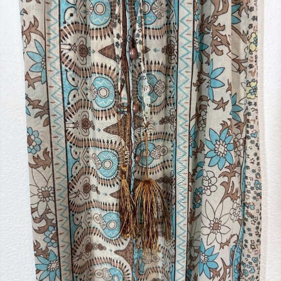 Bohemian Floral Chiffon Long Maxi Dress Sheer Coastal Flowy Beachy XS - Picture 8 of 12